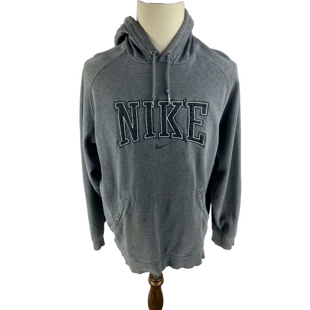 Y2K Vintage Nike Gray Tag Spell Out Center Swoosh Hoodie Mens Size XL